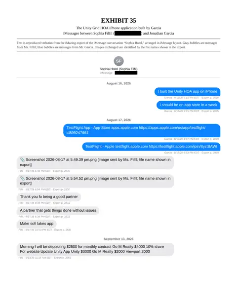 Unity Grid HOA app page from Exhibit 35 in the court record