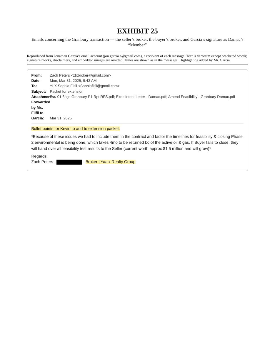 Exhibit 25, page 1. Redacted exhibit page from the court record.
